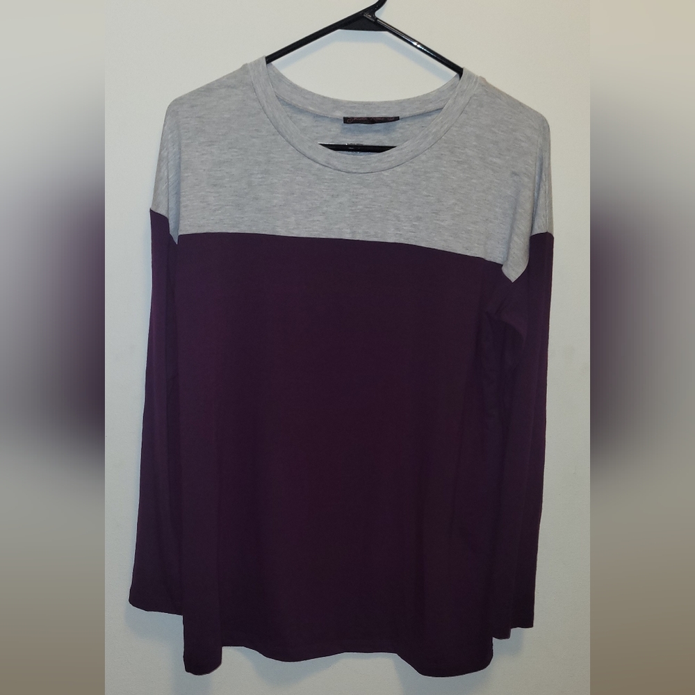 Sheila Rose top. Light Gray and deep purple